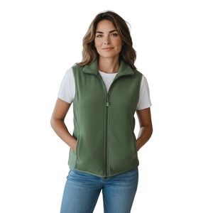 Rebecca Malone Womens Green Sleeveless Zipper Front‎ Fleece Vest Med